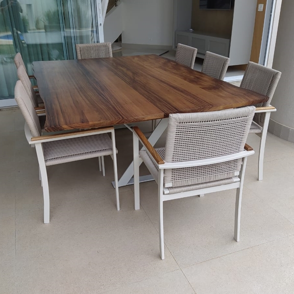 Mesas e cadeiras em corda nautica para varanda gourmet