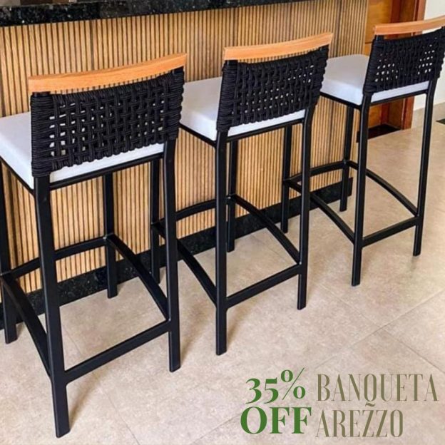 banqueta aluminio corda nautica e madeira teca