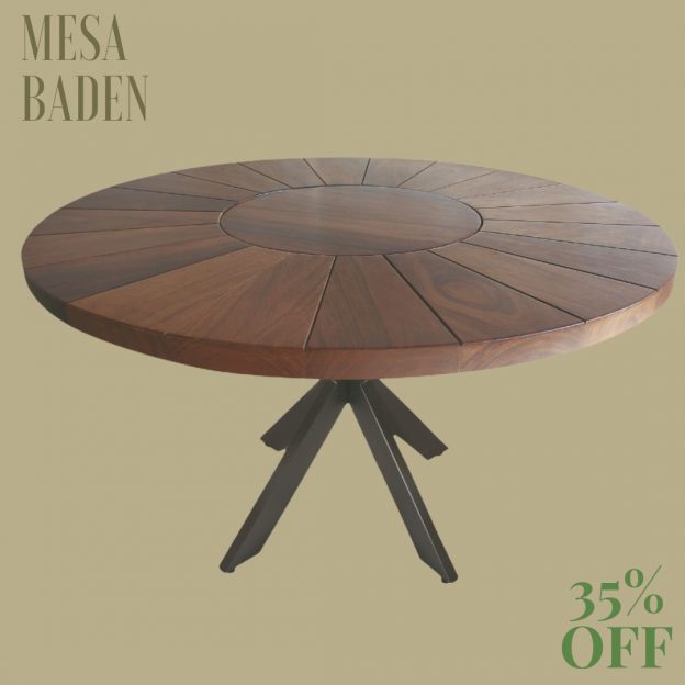 mesa redonda aluminio com tampo em madeira